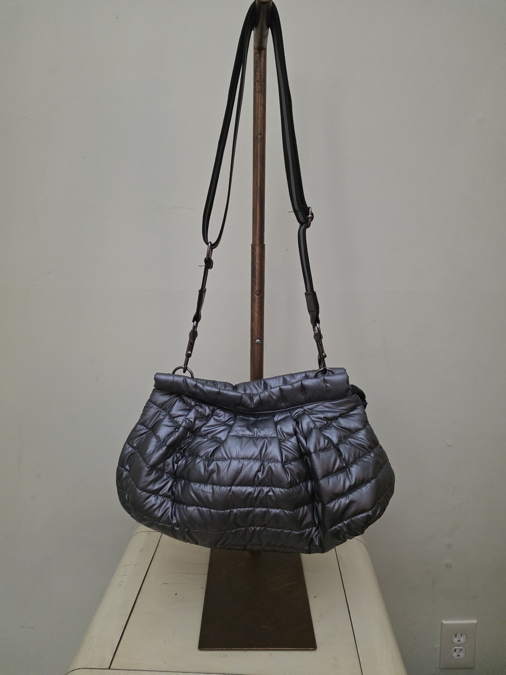 Quilted Think Royln Puffer Shoulder Bag - Silver